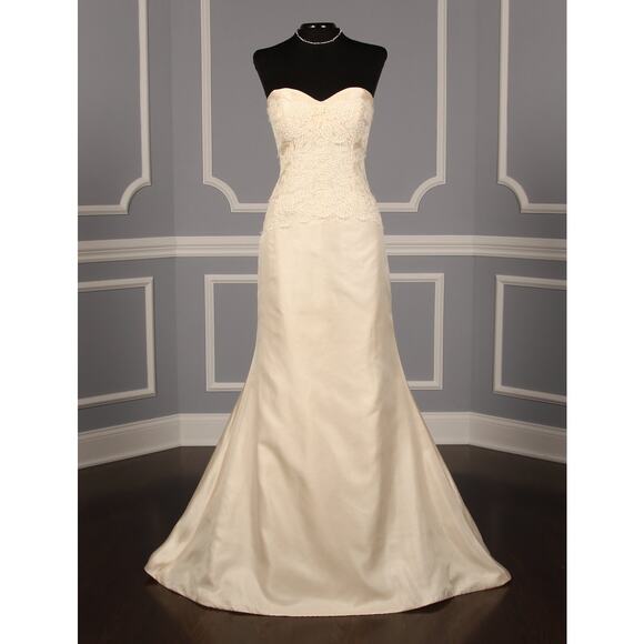 ANNE BARGE Bridal Wedding Dress Ivory Silk Lace Strapless Sheath Morelle Gown 10 - Picture 1 of 13